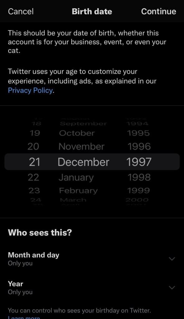 cara mengubah tanggal lahir di Twitter